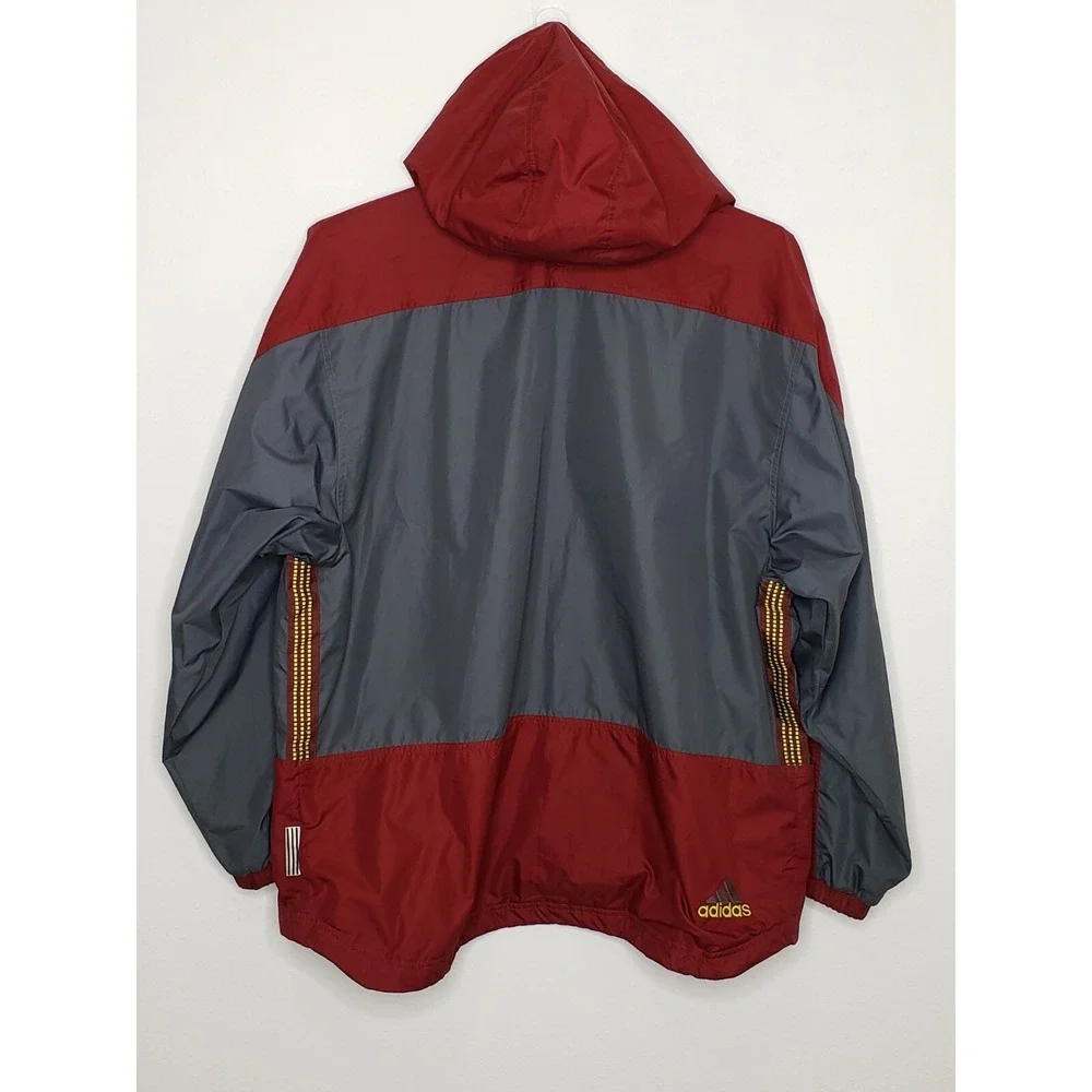 Adidas Men's Jacket XL L/S Maroon Gray Hooded Full Zip Mesh‎ Lined Windbreaker